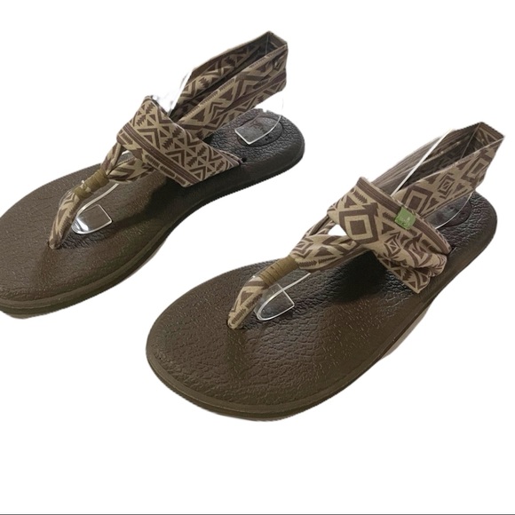 Sanuk Sandals Yoga Sling 2 Brown Aztec Tribal Print Yoga Mat Stretch Comfort - Picture 6 of 10